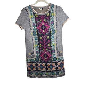 Anthropologie Akemi + Kin Embroidered Gray Knit Short Sleeve Tunic Dress S